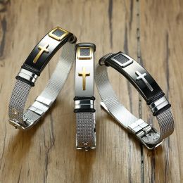 Strands Drop ship Strap Bracelets Set for Woman Stainless Steel Net Watch Band Male Female Unisex Prayer Pulsera Size Adjustable