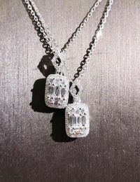 Brand Luxury Jewelry Unique Handmade T Princess Cut 5A Zirconia CZ Diamond Square Pendant Fashion Eternity Clavicle Necklace For W5755700