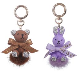 Fashion Cute Teddy Bear Rabbit Bling Diamond Rhinestone Keychain Kawaii Backpack Charms