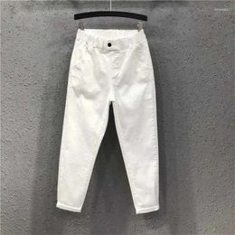 Women's Jeans Summer Autumn Fashion Women White Hallem Loose Casual Elastic Waist Femme Cotton Denim Ankle-length Pants