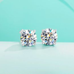 Earrings Real D Color Moissanite Stud Earrings 100% 925 Sterling Silver 4 Claws Earring for Women Sparkling Wedding Fine Jewelry Gifts