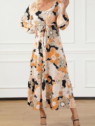 Casual Dresses Autumn Dress Fashion Contrast Colour High Flower Print