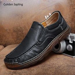 Casual Shoes Golden Sapling Business Loafers Fashion Men's Retro Leather Flats Male Party Moccasins Men Leisure Formal Footwear