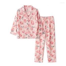 Women's Sleepwear Spring And Summer Simple Casual Fruit Girl Pyjamas Long-sleeved Loose Thin Section Home Service Suit