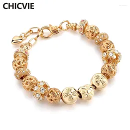 Charm Bracelets CHICVIE Gold Colour Crystal Glass Bead Bracelet For Women Beads Charms Jewellery Making Custom DIY SBR170008