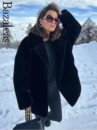 Women's Jackets 2024 Bazaleas Store Official Elegant Black Artificial Fur Coats Pocket Jacket Causal Loose Warm Outwears