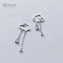 Earrings Modian Charm Trendy Cloud Tassel Swing Blue & Purple Zirconia Stud Earrings Exquisite 925 Sterling Silver Studs Ear For Women