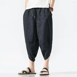 Men's Pants Striped Harem Wide-leg Summer Cropped With Elastic Drawstring Waist Vertical For Streetwear