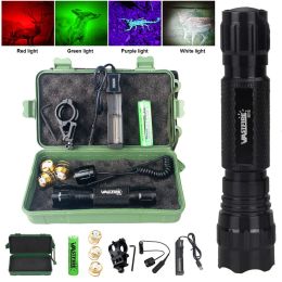 Scopes 501B 4 Colours Professional Hunting Flashlight Green Red White UV 395nm Lantern Tactical 1Mode Rifle Scope Mount Weapon Light