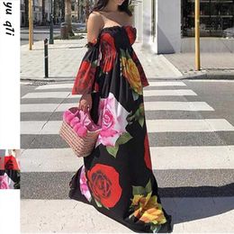 Summer Sexy Tube Top Printed Long Dress Womens