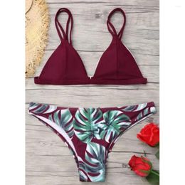 Women's Swimwear Women Bikini Set 2024 Sexy Leaf Print Female Swimsuit Push Up Bra High Waist Thong Swimming Suits Bathing Suit