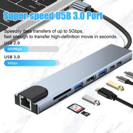 Hubs Multiport Aluminium USB Type C Hub With HDMI Output USB3.0 SD/TF Card Reader PD Charging Port Compatible For Macbook Air Splitter