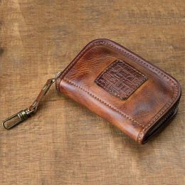 Wallets Handmade Genuine Leather Key Holder Organizer Cow Leather Car Key Bag Wallet Housekeeper Multifunction Key Case Card