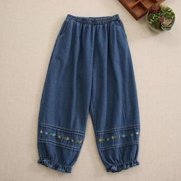 Women's Jeans Sweet Mori Girl Japanese Artistic Pants Leg Embroidered Denim Loose All-match Slimming Bloomers Hallen Autumn
