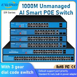 Control EWIND Gigabit POE Switch 16/24/48 Ports Full Gigabit Ethernet Switch 10/100/1000Mbps Network Switch Unmanagement AI Smart Switch