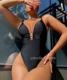 2024 Bikinis set luxury bikini swimwear Yakuda Hollow steel ring tassel integrated design Split swimsuit with steel support Solid Colour sexy women's split body