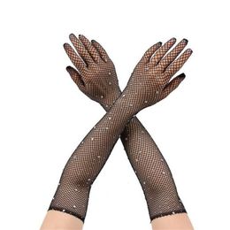 Women Sexy Thin Hollow Flash Drilling Grid Fishing Net Cosplay Halloween Ball Party Nightclub Pole Dance Accessories Gloves