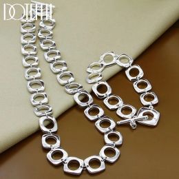 Strands DOTEFFIL 925 Sterling Silver Square Round Chain Necklace Bracelet Set For Men Woman Wedding Engagement Party Charm Jewelry