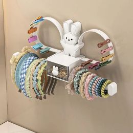 Organisation Kawaii Rabbit Hair Hoop Storage Rack Wall Mounted Jewellery Organiser Hair Tie Hair Clip Hairband Display Hair Accessories Rack