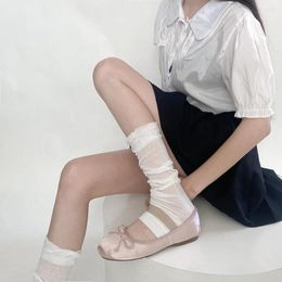 Women Socks Ballet Style JK Lolita Long Solid Color Stockings Girls Kawaii Ruffle Foot Cover