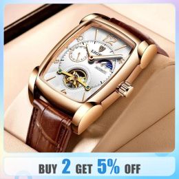 Kits 2024 LIGE New Men Watch Automatic Mechanical Watch for Men Business Sport Wristwatch Luminous Waterproof Leather Belt Clock Male