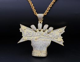 2019 New 14K Gold CZ Cubic Zirconia US Dollar Money in Hand Mens Necklace Really Rich Designer Luxury Hiphop Jewelry Gifts for Guy9308514