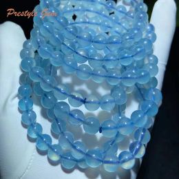 Strands Meihan Natural A+++ Aquamarine smooth round loose beads bracelets gemstone for Jewellery making design DIY gift