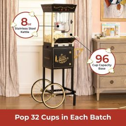 Makers Nostalgia Popcorn Maker Machine Professional Cart With 8 Oz Kettle Makes Up to 32 Cups Popcorn Machine Movie Theatre Style