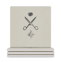 Table Mats / SCISSORS PAPER Ceramic Coasters (Square) Cute Tea Cup Holder White