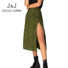 Jocoo Jolee Elegant Leopard Floral Printing Long Skirt Women Sexy High Waist Split Midi Skirts Office Lady Bodycon A Line 240418