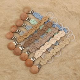Handmade Crochet Pacifier Clip Cotton Wooden Baby Chain Clips born Nipple Holder Teething Soother Chew Dummy 240418