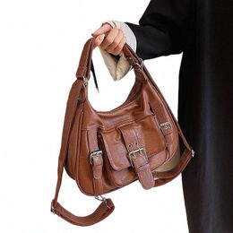 leftside Fi Leather Shoulder Bag for Women 2023 Tend Female Simple Underarm Bag Lady Belt Buckle Handbags and Purses s45L#