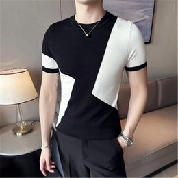 T Shirt for Men Patchwork Camisa Shorts Polo T-shirts Man Summer Short Sleeve Tee Knitted Designer Contrast Color Mens Clothes 240410