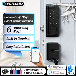 Control Smart Deadbolt Locks for Smart Home Alexa WiFi TTlock App Biometric Fingerprint keyless Entry Keypad door lock with Gateway