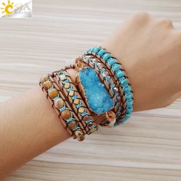 Bracelets CSJA Natural Gems Stone Wrap Bracelet Druses Druzy Geode Slice Bracelets Jewellery for Women 5 Strands Fashion Boho Jewellery S224