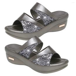 Sandals Lifkome Fish Mouth Wedge Sandal Women Backless Platform Thicken Thick Summer Slipper Sequins Wedges