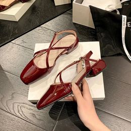 Casual Shoes Fashion Women's Spring Summer Square Toe Slingbacks Solid Sandals Temperament Cross Tied Shallow Mouth Marry Janes