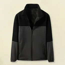 Men's Jackets Men Fall Winter Coat Thick Plush Stand Collar Jacket Zipper Closure Cardigan Elastic Cuff Windproof Unisex Lady