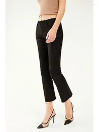 Women's Jeans Women 2024 Autumn High Waist Cotton Elastic Shaping Imitation Leather Matte Coating Pu Black Ankle-Length Pants