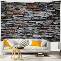 Tapestries Vintage Stone Grey Brick Wall Tapestry Hippie Boho Home Decor European Cloth Mediaeval Wallpaper Bedspread