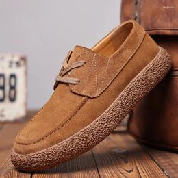 Casual Shoes England Style Men's Cow Suede Leather Lace-up Flats Shoe Brown Grey Breathable Sneakers Platform Footwear Zapatos