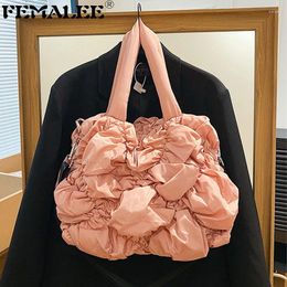 Shoulder Bags Ruched Cotton Space Padded Women Bag For Winter 2024 Large Capacity Puff Handbags Brand Designer Nylon Warm Tote