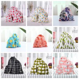 Bags Cotton Linen Drawstring Bag Flower Plants Printed Christmas Gift Candy Coin Key Storage Pouch Travel Cosmetic Jewellery Organiser