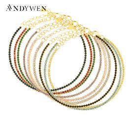 Strands ANDYWEN 925 Sterling Silver Rainbow 1.5mm Tennis Chain Bracelet Luxury CZ Fine Jewelry Wedding Gift Soft Solid Jewelry Gift