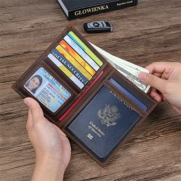 Wallets Crazy Horse Leather Passport Cover Men Women Genuine Leather Travel Passport Holder Case Card ID Holders Mans Long Wallet Black