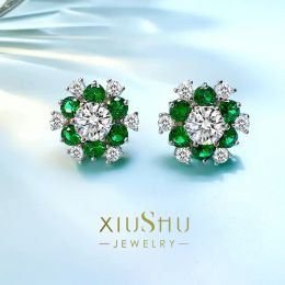 Earrings Desire Small Flower Colourful Treasure 925 Silver Versatile Earstuds Inlaid with High Carbon Diamonds, Elegant Commuter Woman