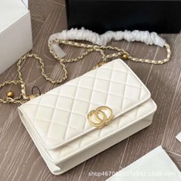 designer card case bag chenel 24 Double Ball Woc Wealth Bag Chain Bar Wind Crossbody Bag Double Gold Ball Beads Solid Colour Casual