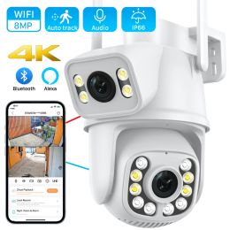 Lens 8MP 4K Dual Lens PTZ IP Camera with Dual Screen 4MP Ai Human Detection Auto Tracking Wireless Outdoor Surveillance Camera iCSee