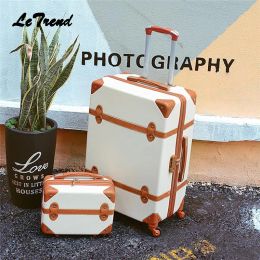 Sets Letrend Women Suitcases Wheel Trolley Rolling Luggage Set Spinner vintage Travel Bag Student Carry on Luggage password Hardside