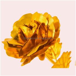 Decorative Flowers Wreaths 24K Foil Plated Gold Rose Flower Room Decor Lasts Love Decorations Lover Creative Mothers/Valentines Day Gi Dhcvr